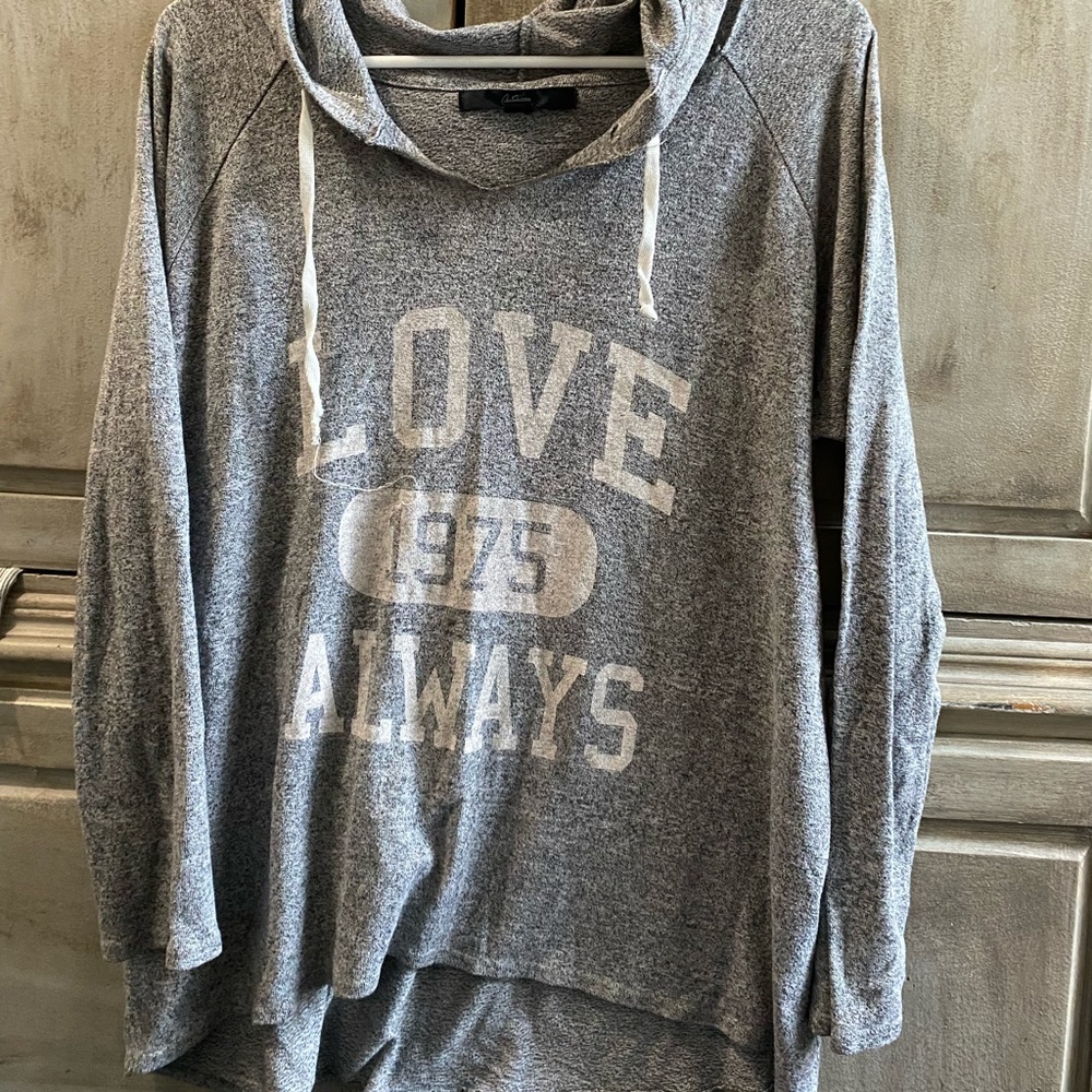 Gray hooded long sleeve